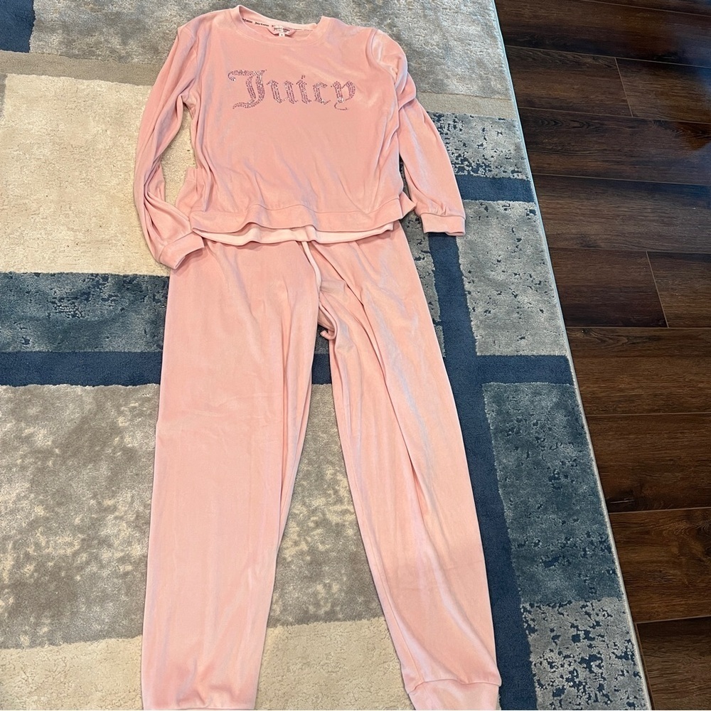 Juicy Couture  Pink Velour Sleepwear Pajamas Lounge Set Bling Size Medium Medium